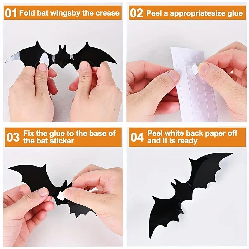 Halloween Bats Decorations,3D Pvc Bat on The Wall,Black Bats Wall Stickers,Halloween Scary Props Party Supplies DIY Decoration