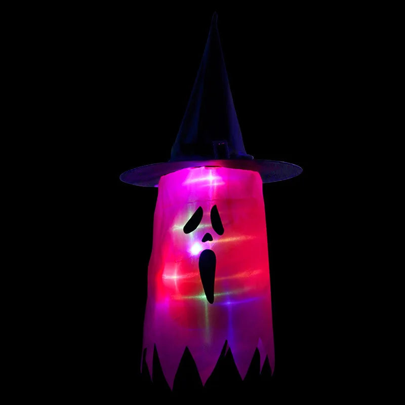 Halloween Decoration Pendant Outdoor Courtyard Eaves Railing Hanging Wizard Ghost Hat LED Pendant Light Home Bar Horror Props
