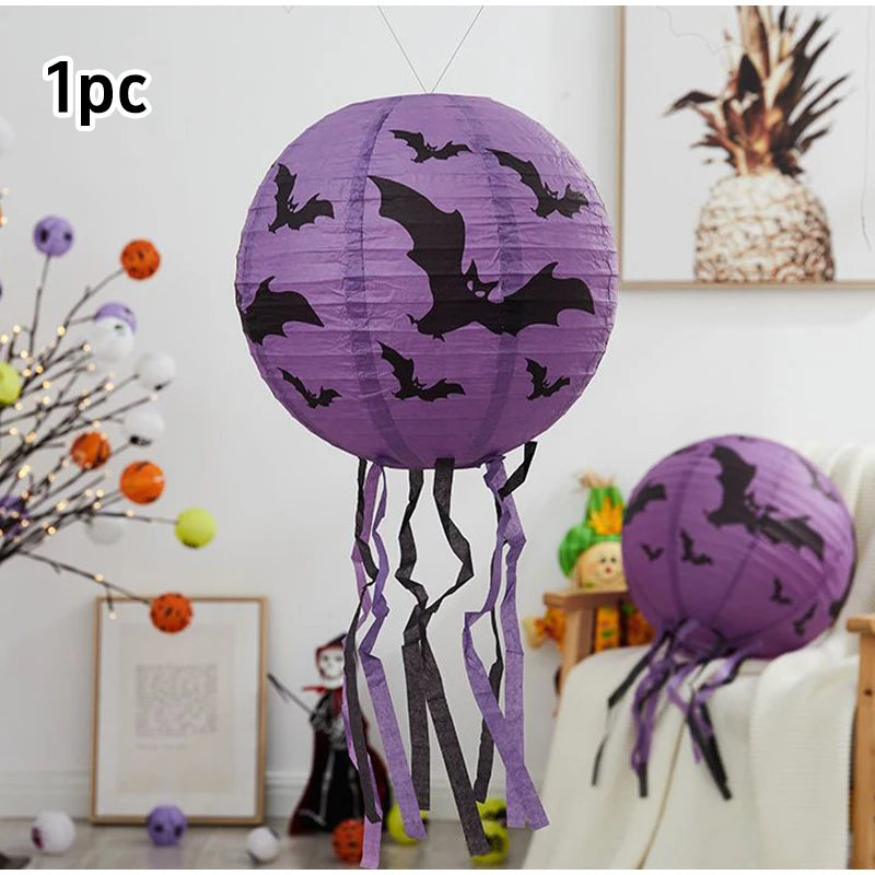 6pcs Halloween Paper Lanterns Pumpkin Spider Bat Theme Party Decorations For Halloween Outdoor Indoor Festive Atmosphere Enhance