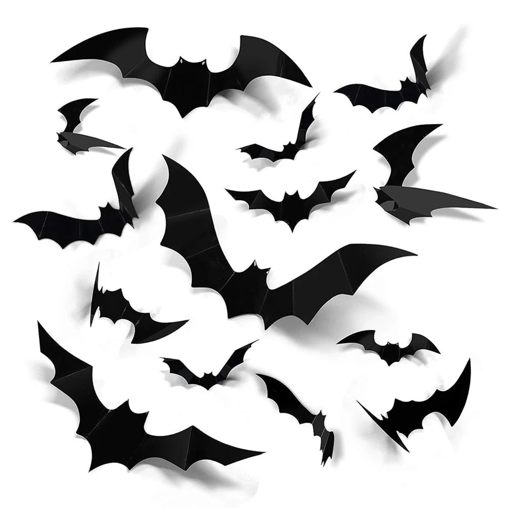 Halloween Bats Decorations,3D Pvc Bat on The Wall,Black Bats Wall Stickers,Halloween Scary Props Party Supplies DIY Decoration