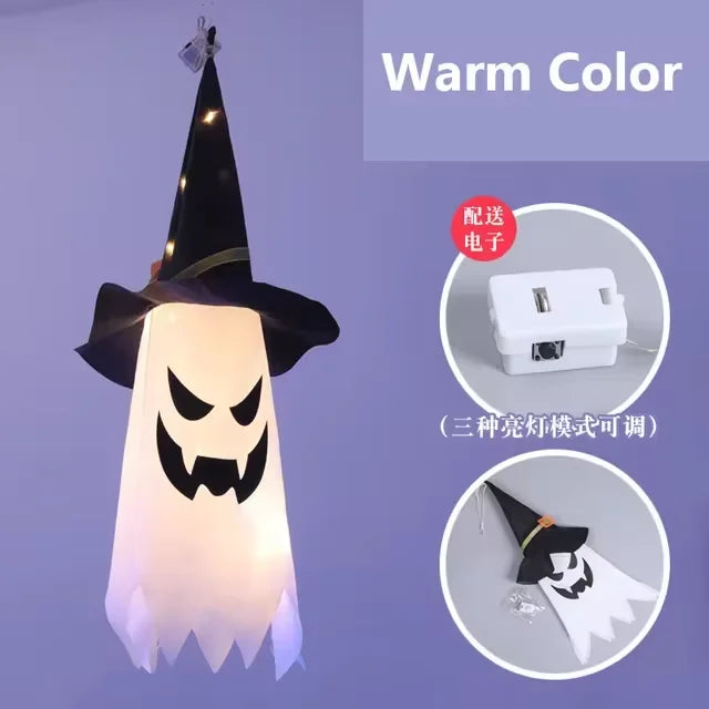 Halloween Decoration Pendant Outdoor Courtyard Eaves Railing Hanging Wizard Ghost Hat LED Pendant Light Home Bar Horror Props
