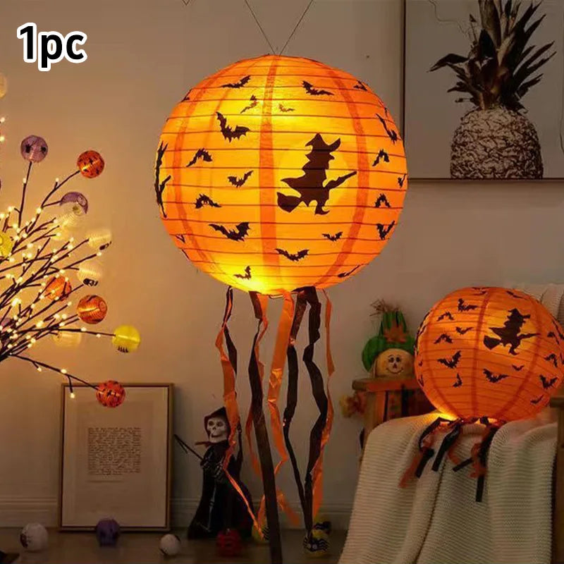 6pcs Halloween Paper Lanterns Pumpkin Spider Bat Theme Party Decorations For Halloween Outdoor Indoor Festive Atmosphere Enhance