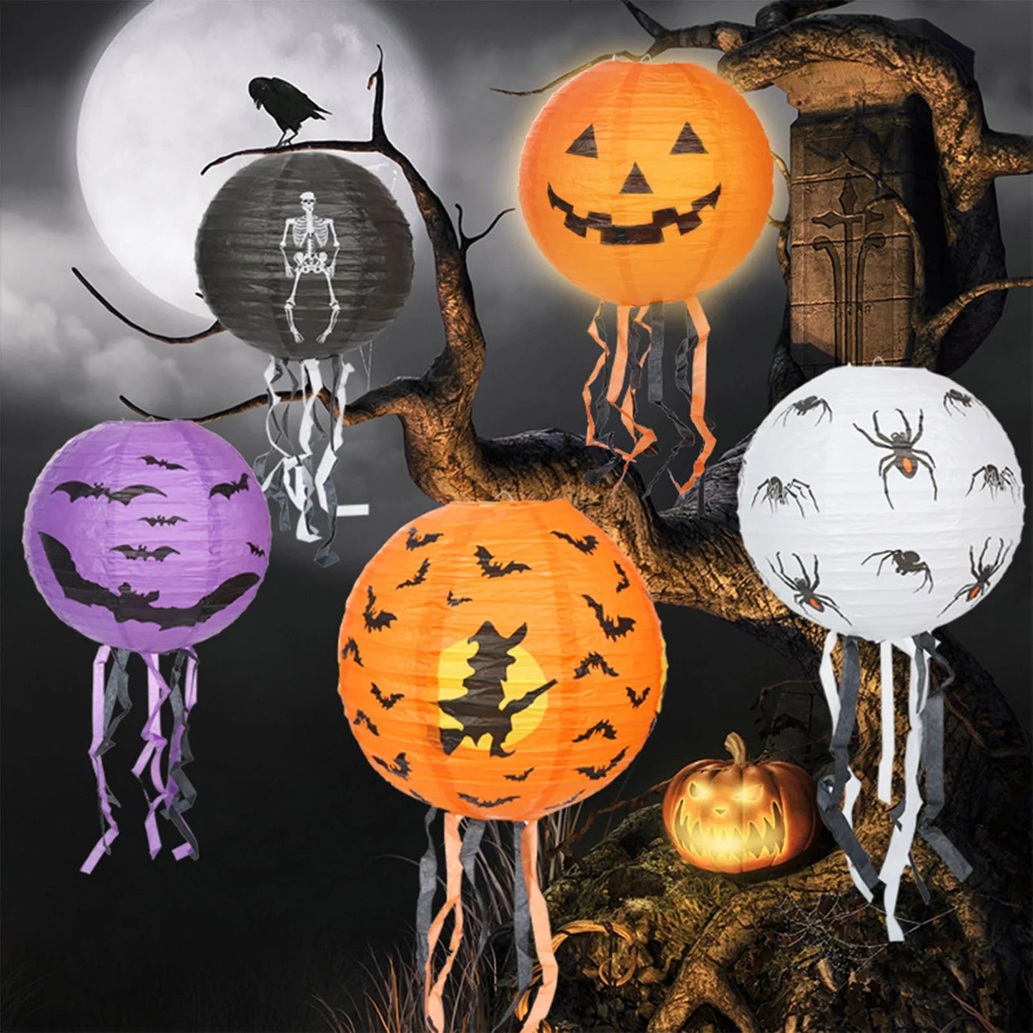 Halloween Paper Lantern Hangin Creative Spooky Funny Halloween Hanging Props for Home Wall Hangination